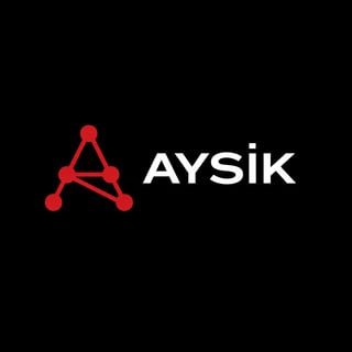 AYSIK logo featuring a red geometric network symbol with connected nodes next to white text on black background